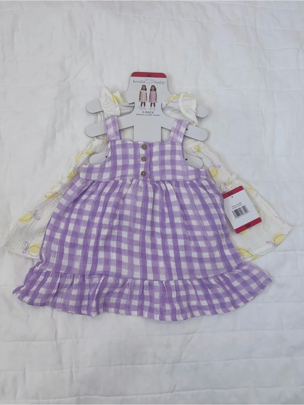 Koala Kids Lavender and White Gingham Sundress 2-Pack (Lemon Print)